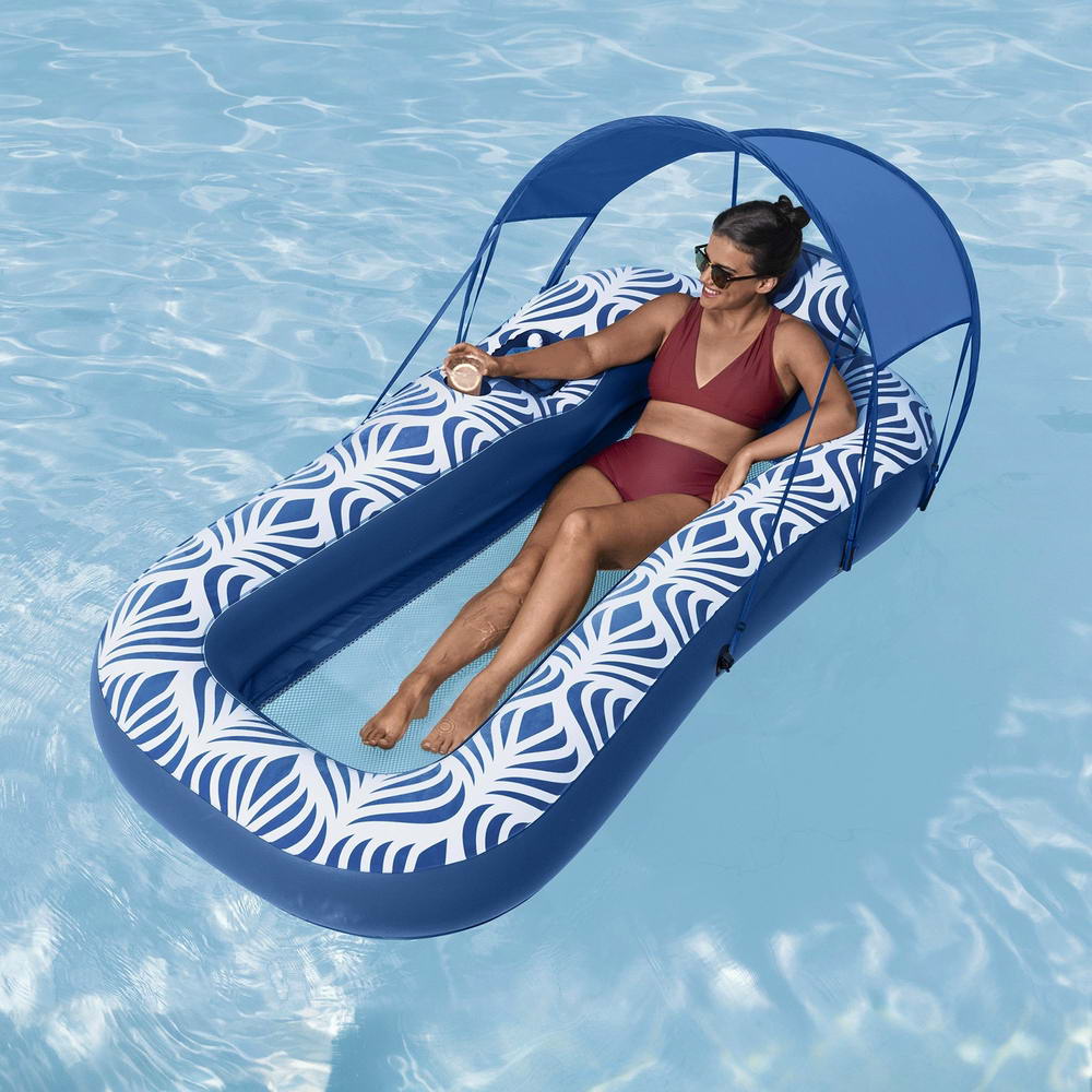 Pool Toys & Inflatables: Bestway Inflatable Floating Float Lounger with Sunshade Canopy 1.98Mx1.12M Blue