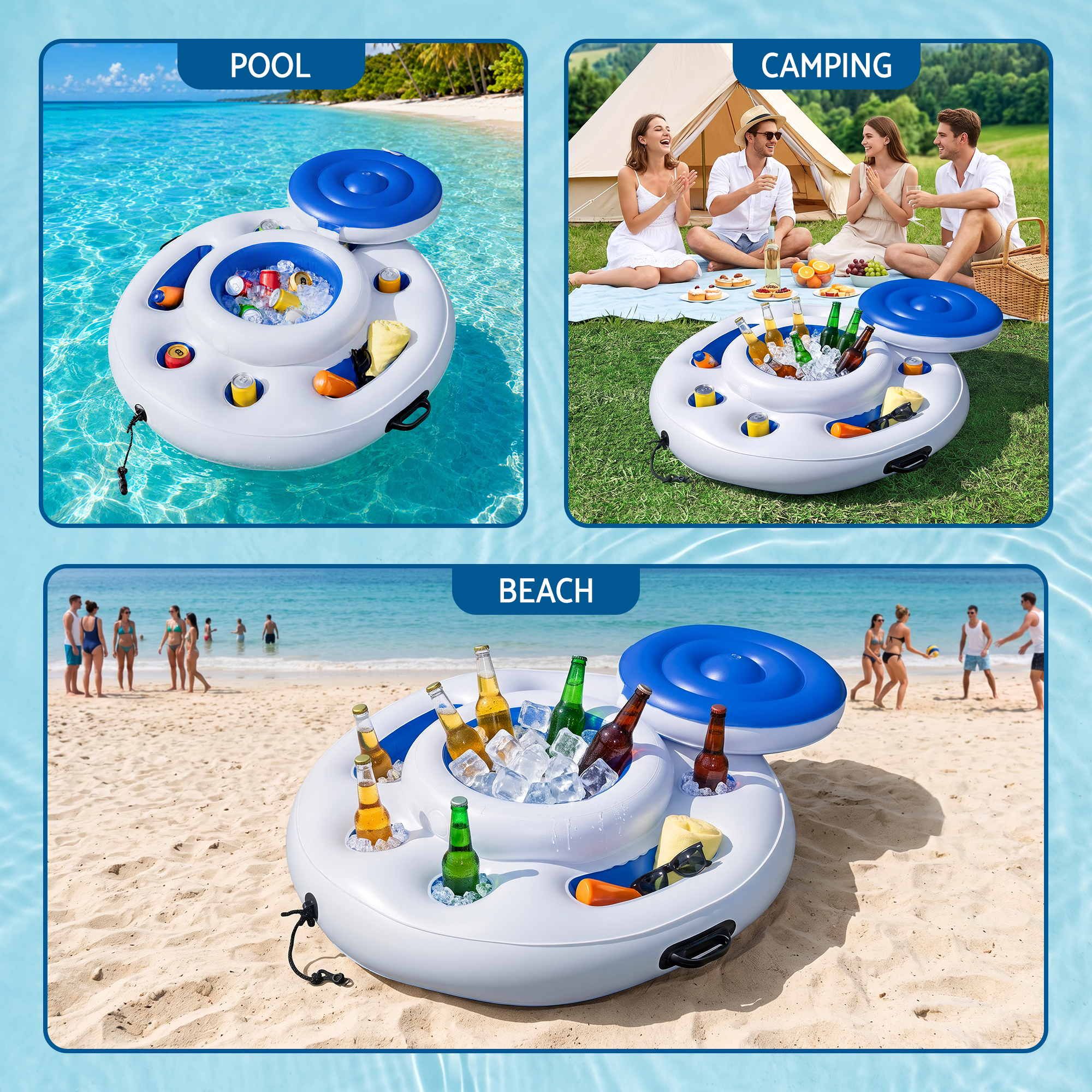 Bestway Inflatable Floating Cooler with Cup Holders for Pool Holds 24 Cans