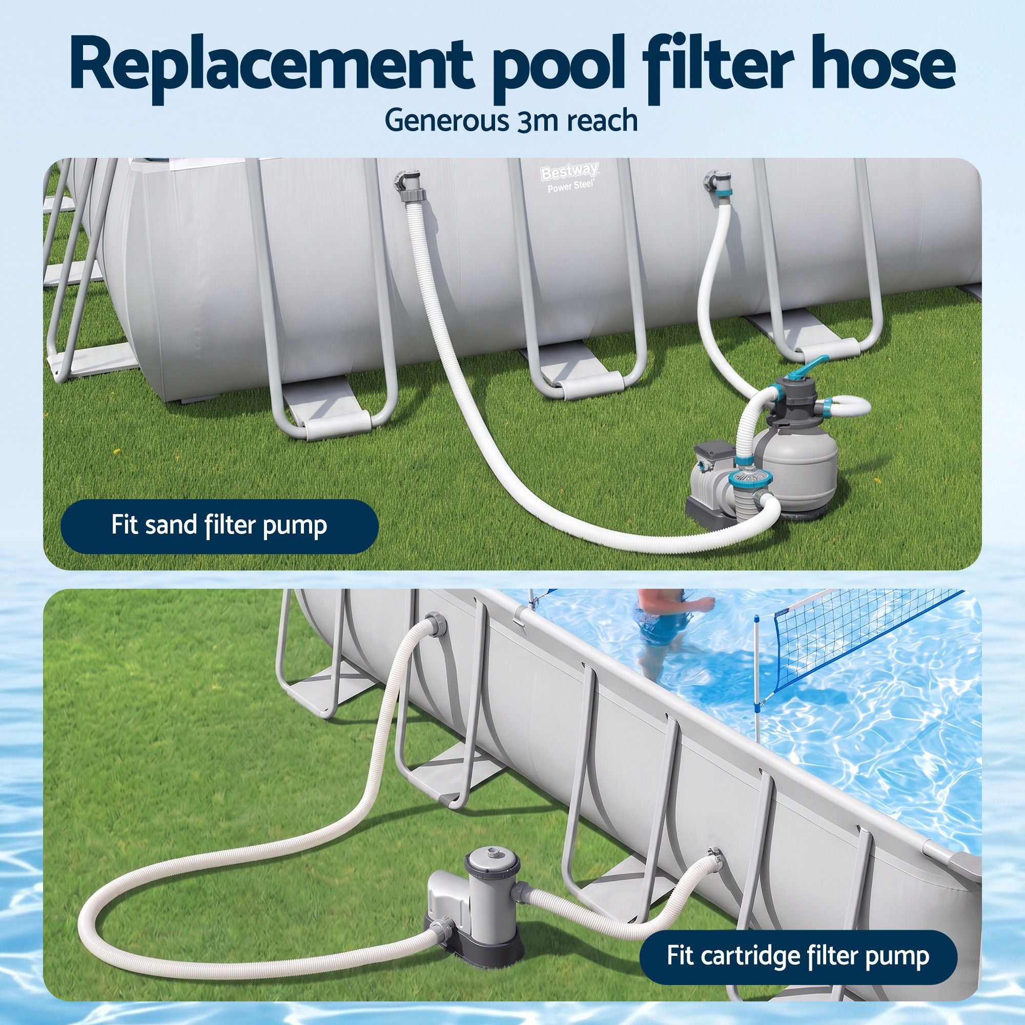 Bestway 38mm Pool Hose Replacement Sand Filter Cartridge Filter Pump Pipe 3m