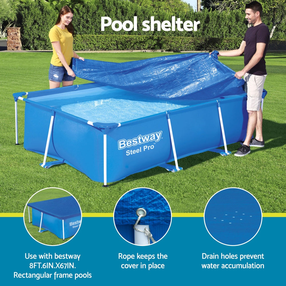 Swimming Pools: Bestway Pool Cover 264x174cm Rectangle Swimming Pool PE Shelter Fits 259x170cm Pools