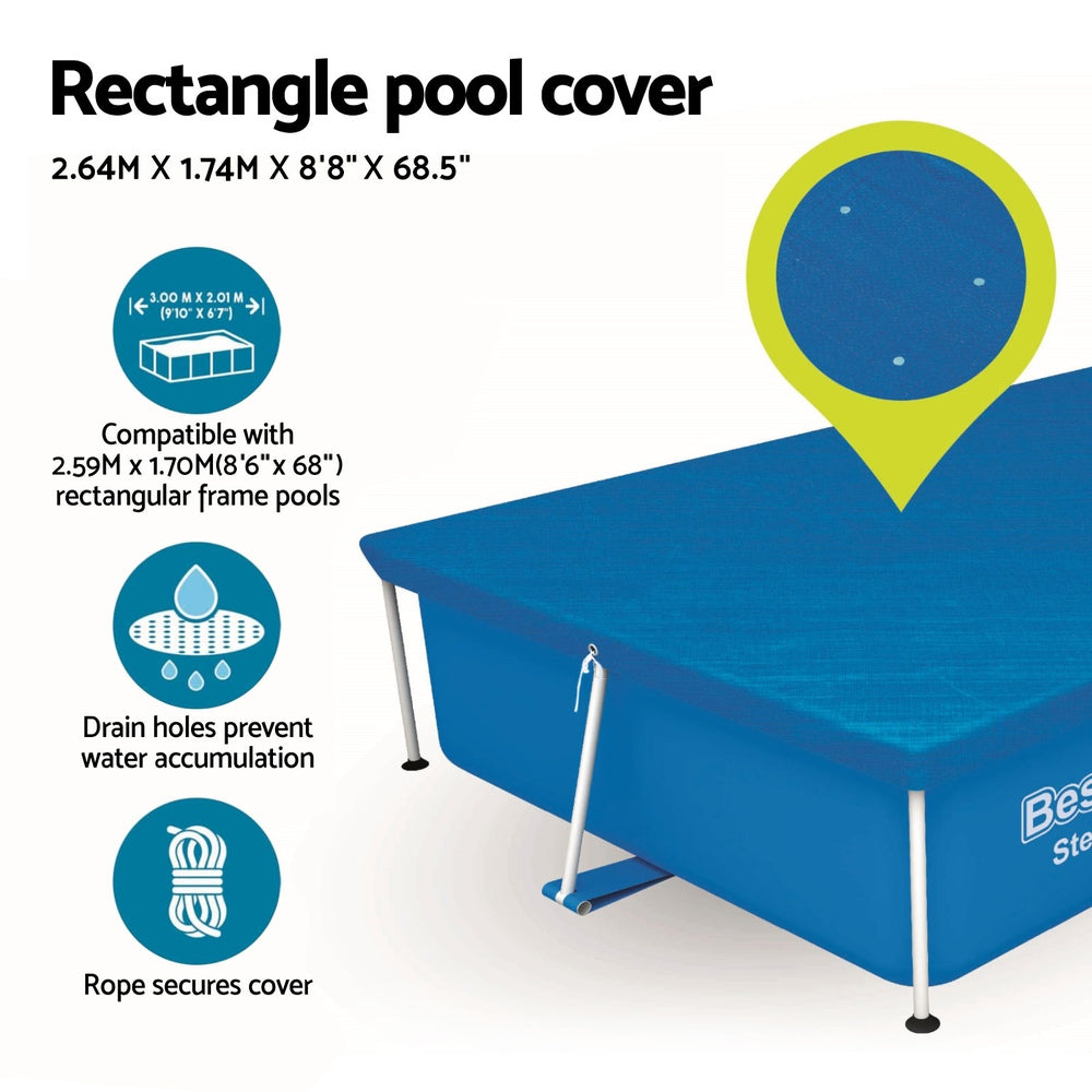 Swimming Pools: Bestway Pool Cover 264x174cm Rectangle Swimming Pool PE Shelter Fits 259x170cm Pools