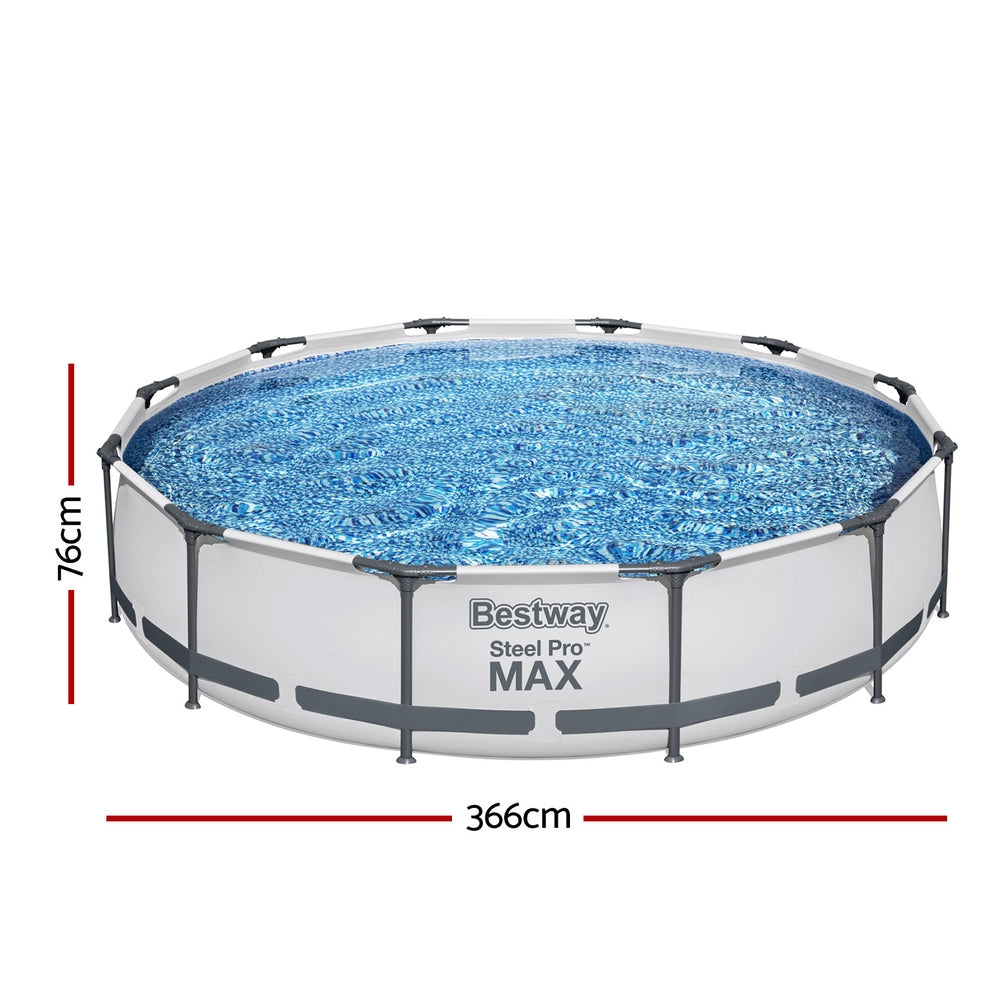 Swimming Pools: Bestway Swimming Pool 366x76cm Steel Frame Round Above Ground Pools w/ Filter Pump 6473L