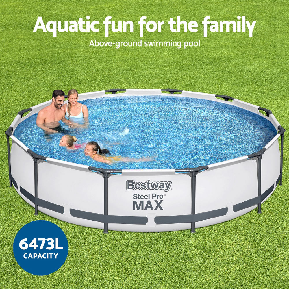 Swimming Pools: Bestway Swimming Pool 366x76cm Steel Frame Round Above Ground Pools w/ Filter Pump 6473L