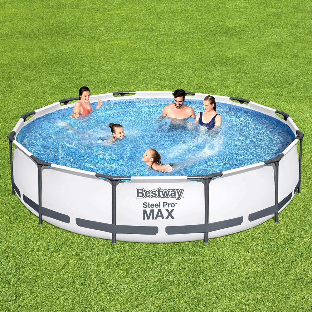 Swimming Pools: Bestway Swimming Pool 366x76cm Steel Frame Round Above Ground Pools w/ Filter Pump 6473L