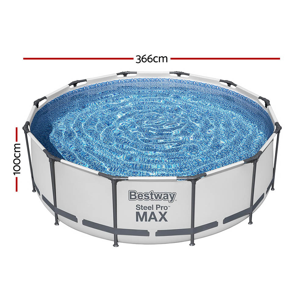 Swimming Pools: Bestway Swimming Pool 366x100cm Steel Frame Round Above Ground Pools w/ Filter Pump 9150L