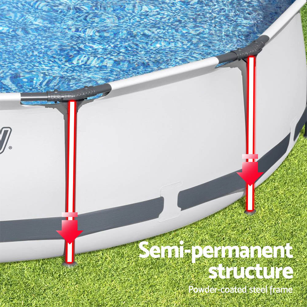 Swimming Pools: Bestway Swimming Pool 366x100cm Steel Frame Round Above Ground Pools w/ Filter Pump 9150L