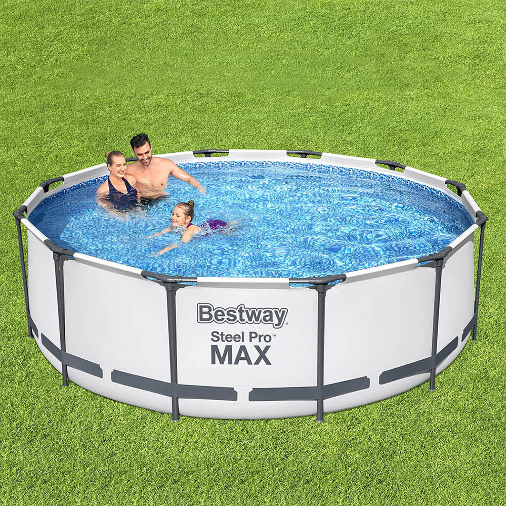 Swimming Pools: Bestway Swimming Pool 366x100cm Steel Frame Round Above Ground Pools w/ Filter Pump 9150L