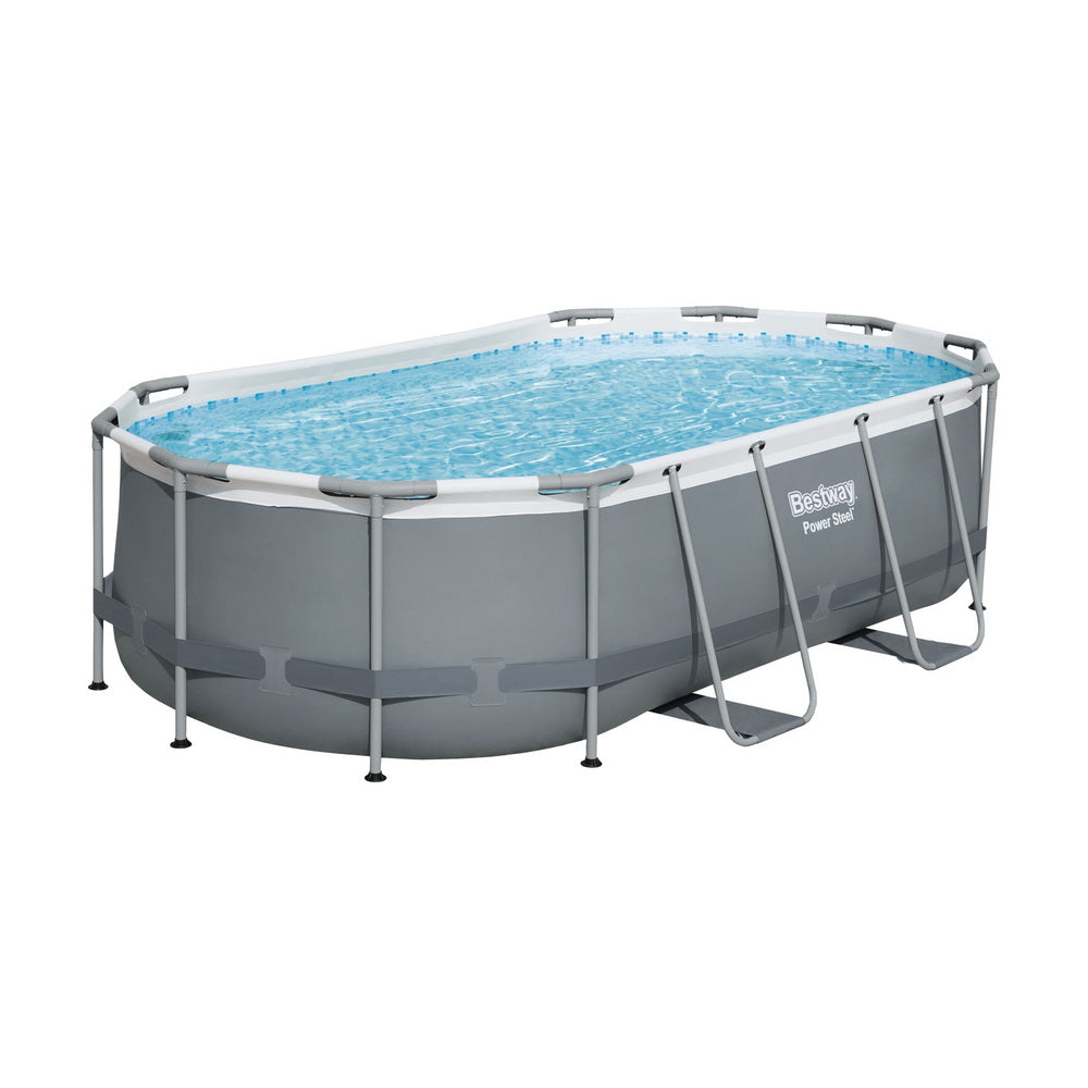 Swimming Pools: Bestway Swimming Pool 427x250x100cm Steel Frame Above Ground Pools Filter Pump Ladder 7250L