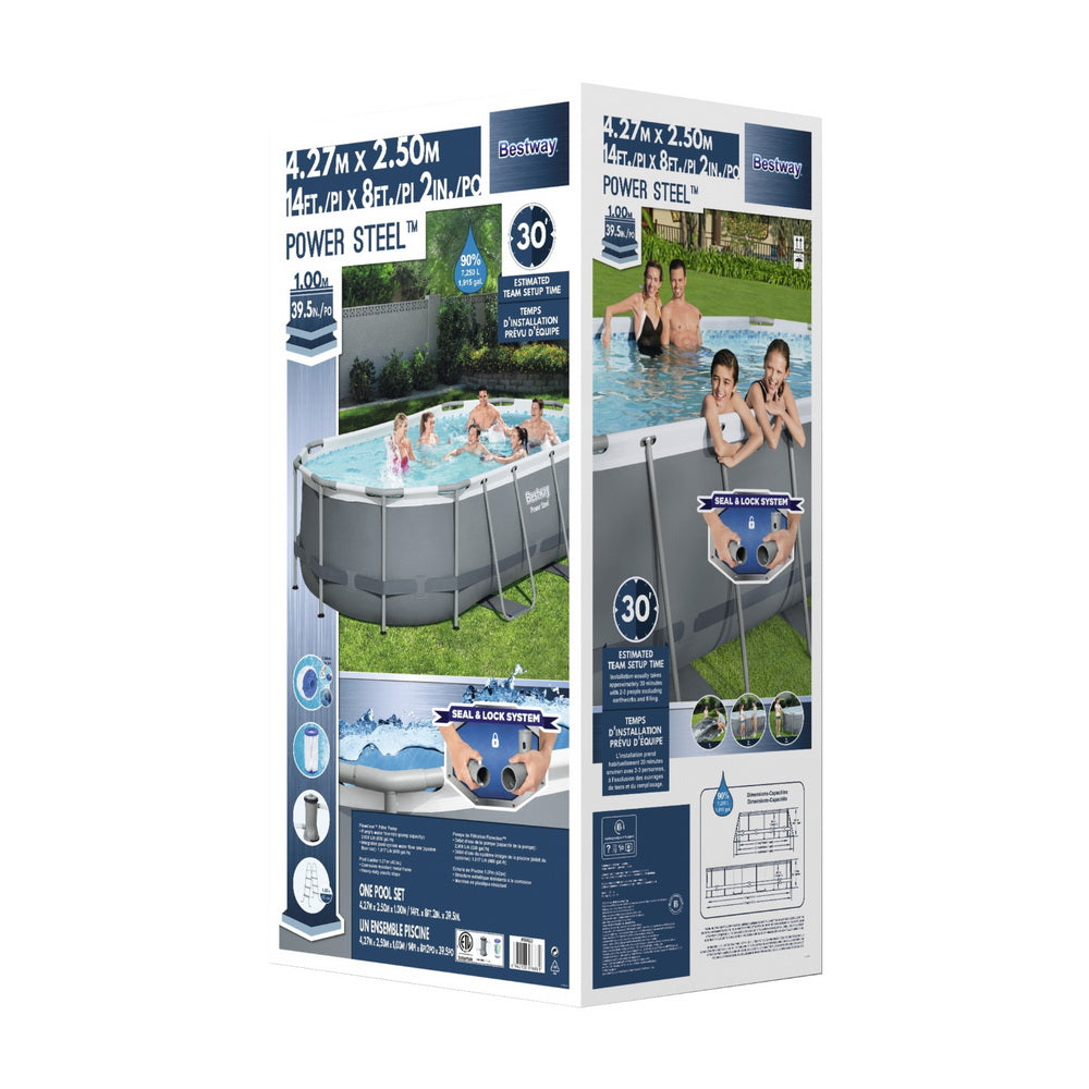 Swimming Pools: Bestway Swimming Pool 427x250x100cm Steel Frame Above Ground Pools Filter Pump Ladder 7250L
