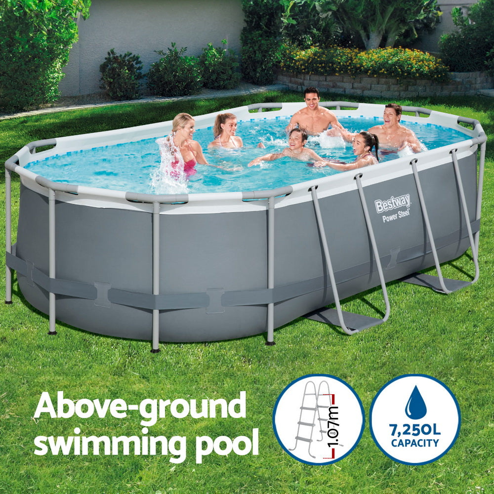 Swimming Pools: Bestway Swimming Pool 427x250x100cm Steel Frame Above Ground Pools Filter Pump Ladder 7250L