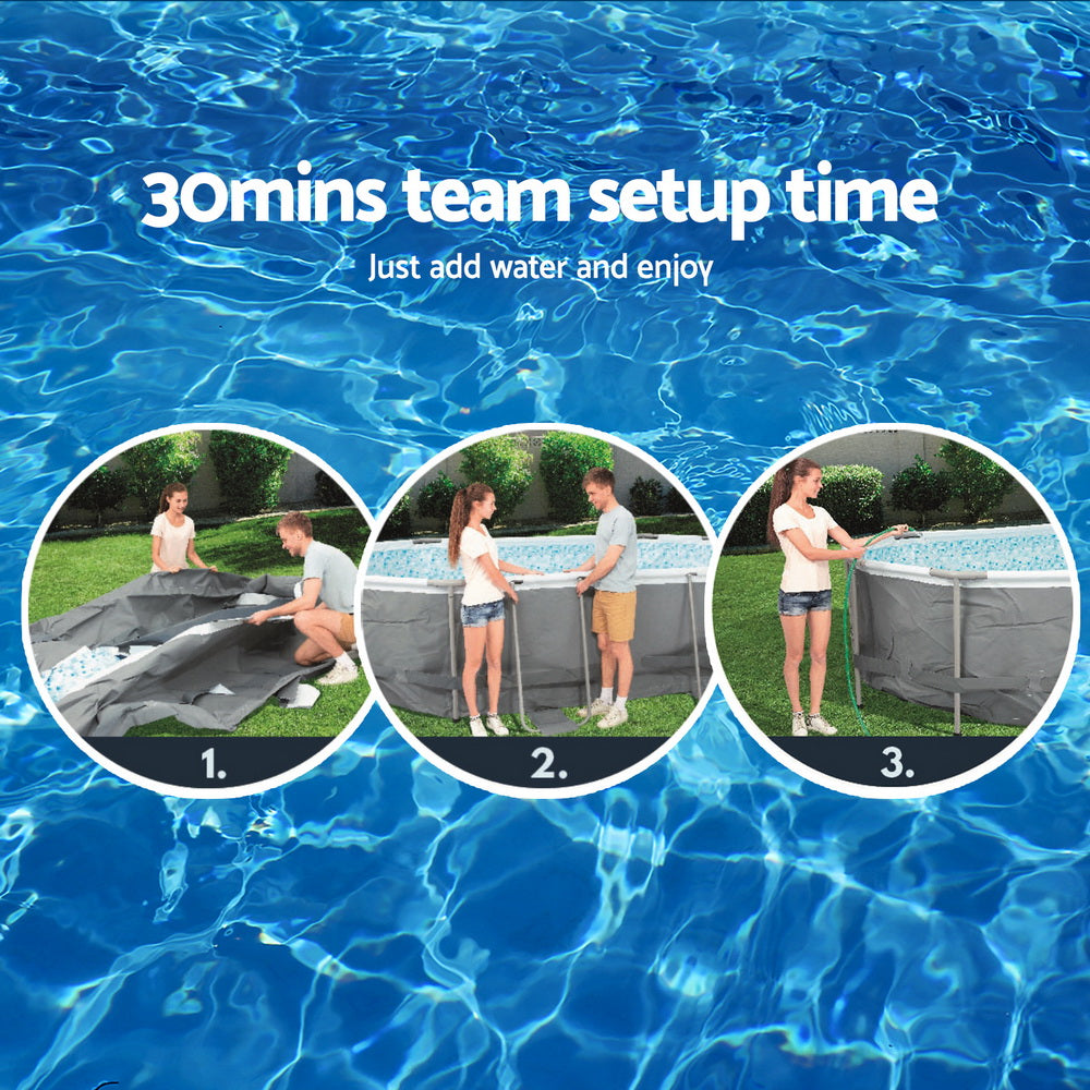 Swimming Pools: Bestway Swimming Pool 427x250x100cm Steel Frame Above Ground Pools Filter Pump Ladder 7250L