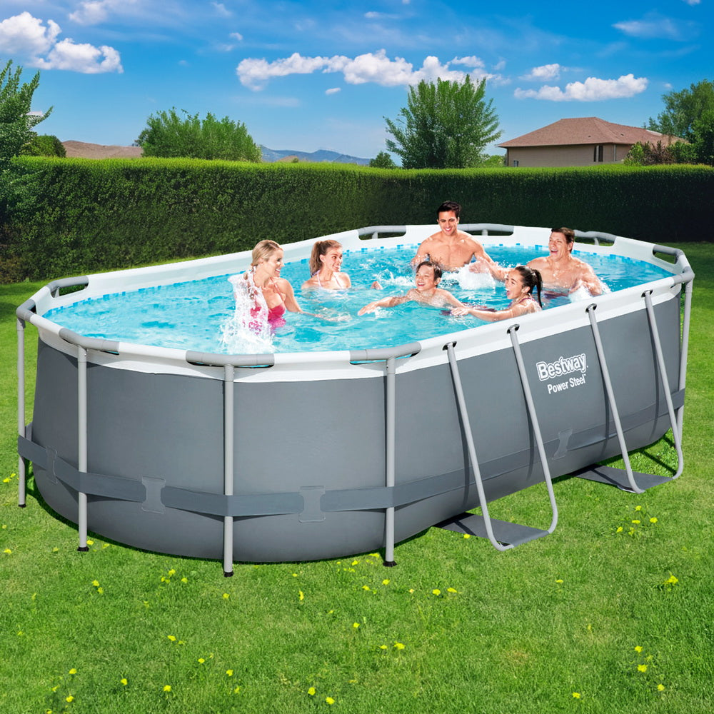Swimming Pools: Bestway Swimming Pool 427x250x100cm Steel Frame Above Ground Pools Filter Pump Ladder 7250L