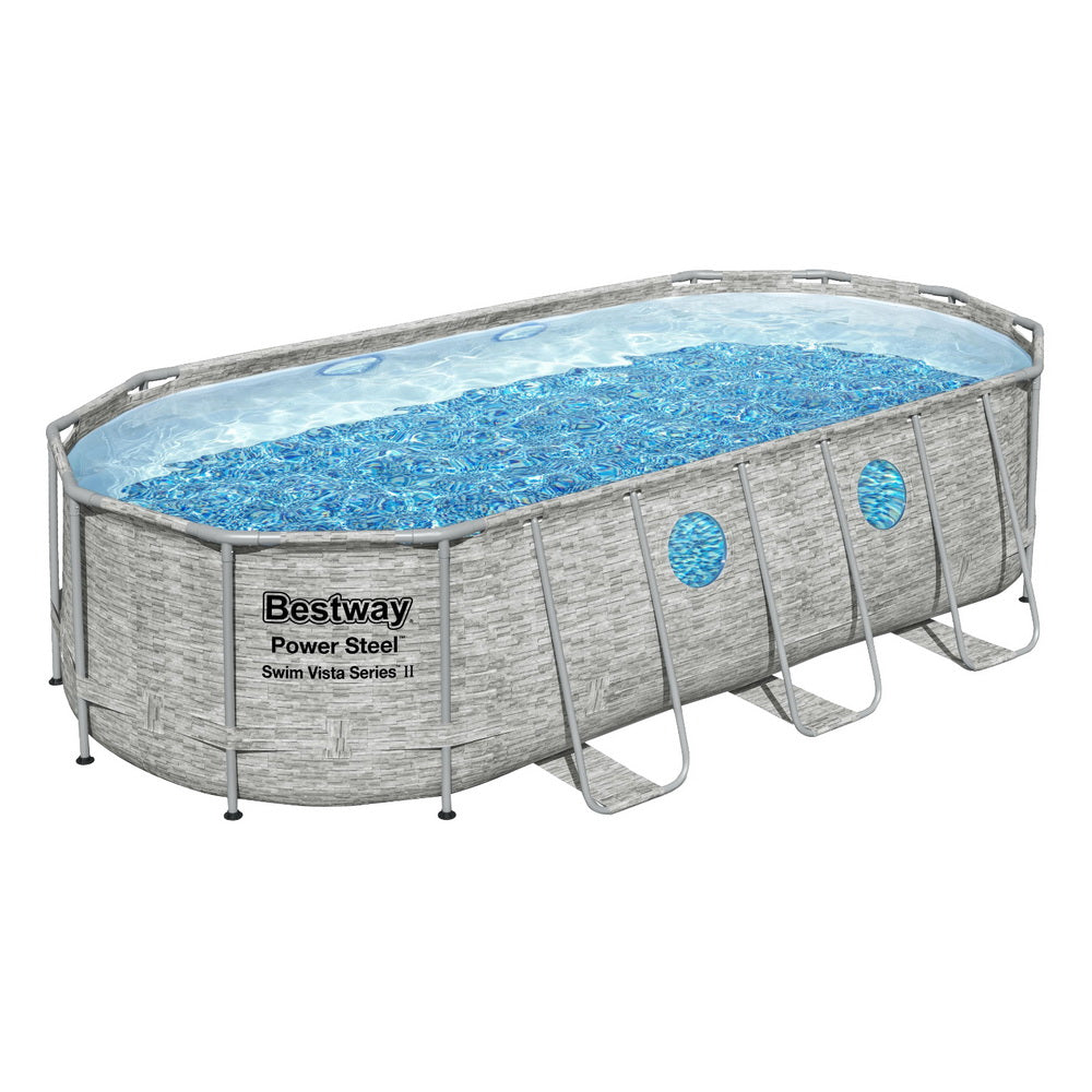 Swimming Pools: Bestway Swimming Pool 549x274x122cm Steel Frame Above Ground Pools Filter Pump Ladder 13430L