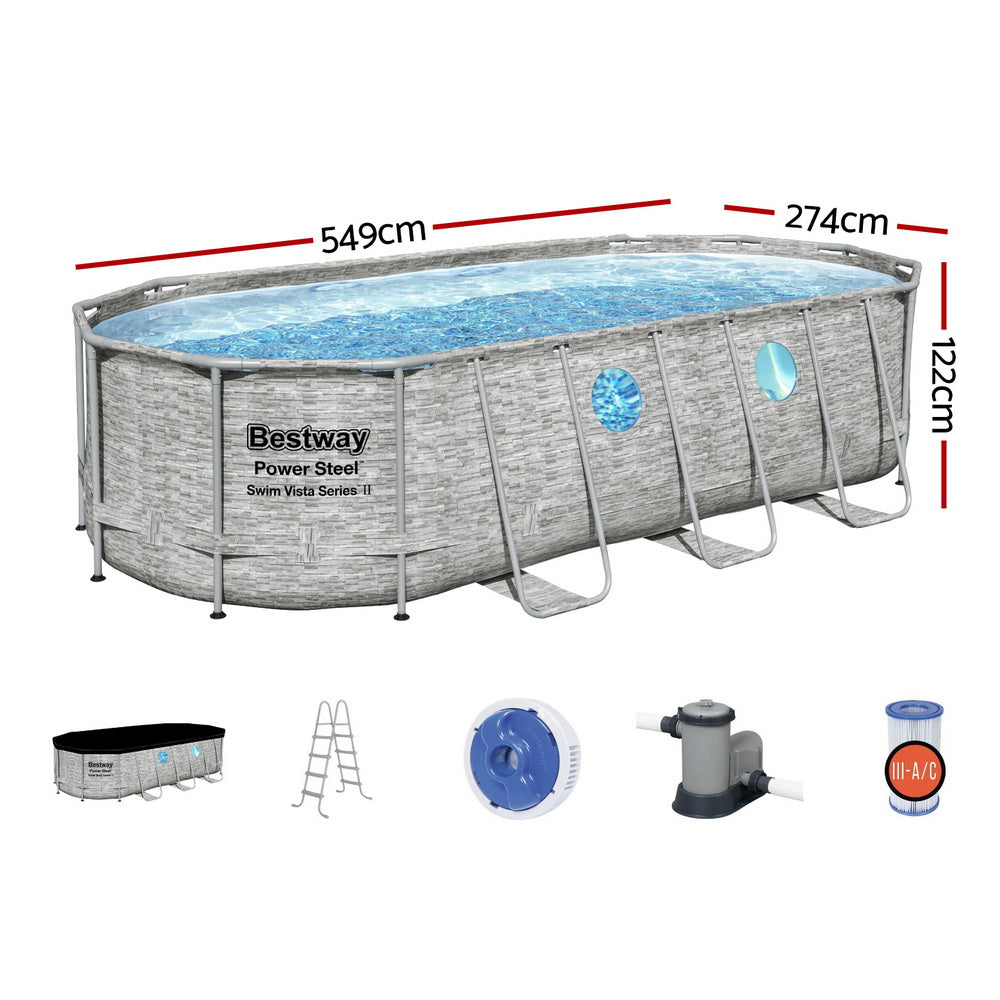 Swimming Pools: Bestway Swimming Pool 549x274x122cm Steel Frame Above Ground Pools Filter Pump Ladder 13430L