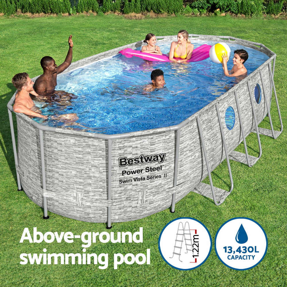 Swimming Pools: Bestway Swimming Pool 549x274x122cm Steel Frame Above Ground Pools Filter Pump Ladder 13430L