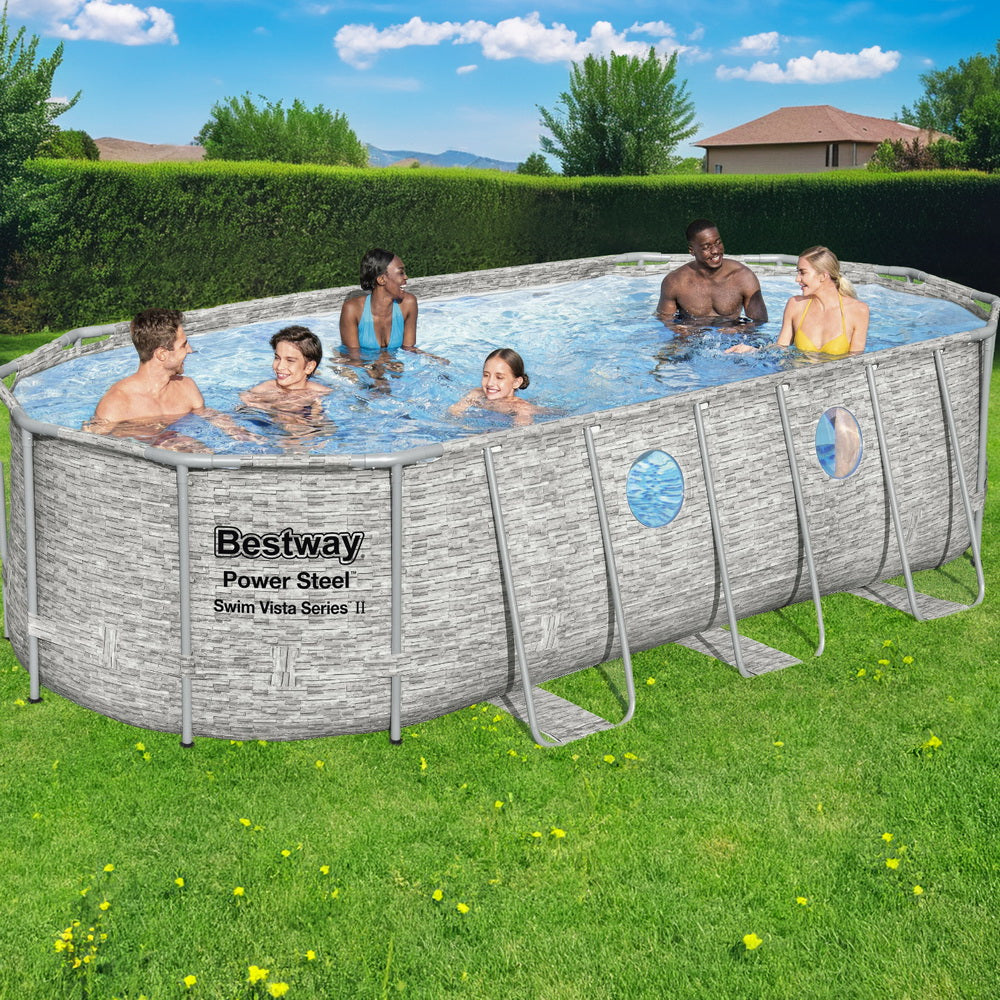 Swimming Pools: Bestway Swimming Pool 549x274x122cm Steel Frame Above Ground Pools Filter Pump Ladder 13430L