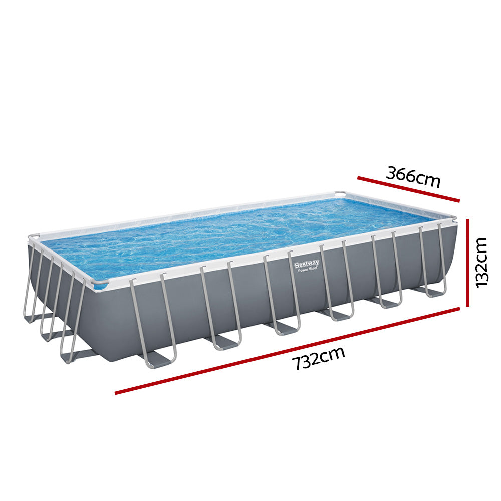 Swimming Pools: Bestway Swimming Pool 732x366x132cm Steel Frame Above Ground Pools Ladder 30045L