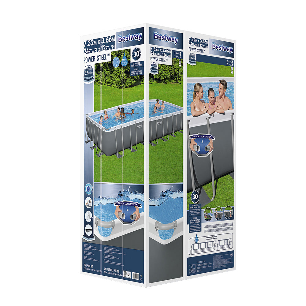 Swimming Pools: Bestway Swimming Pool 732x366x132cm Steel Frame Above Ground Pools Ladder 30045L