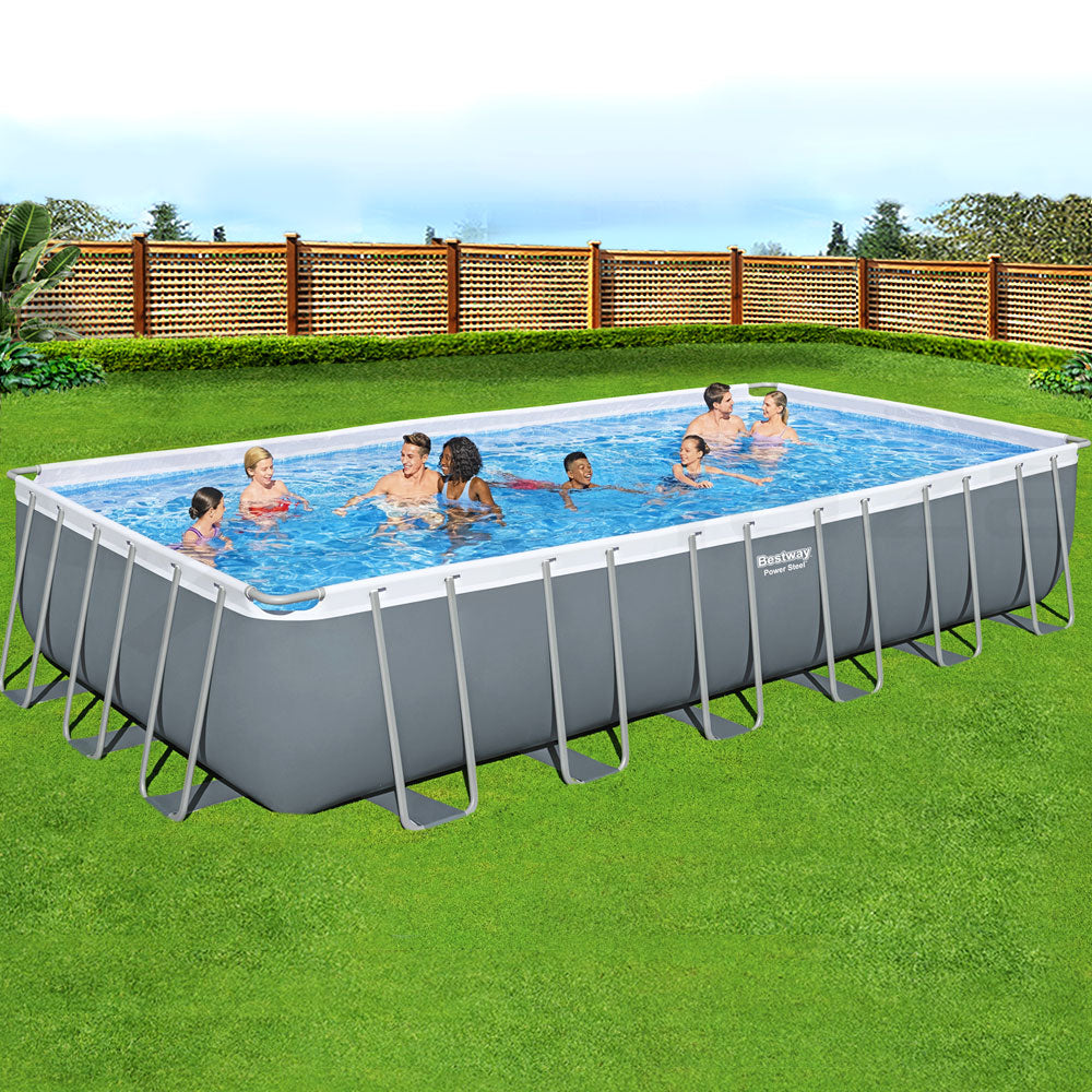 Swimming Pools: Bestway Swimming Pool 732x366x132cm Steel Frame Above Ground Pools Ladder 30045L