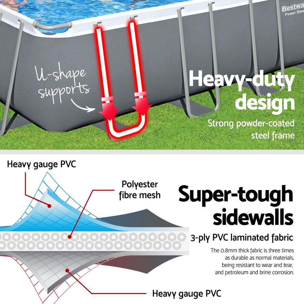 Swimming Pools: Bestway Swimming Pool 732x366x132cm Steel Frame Above Ground Pools Ladder 30045L