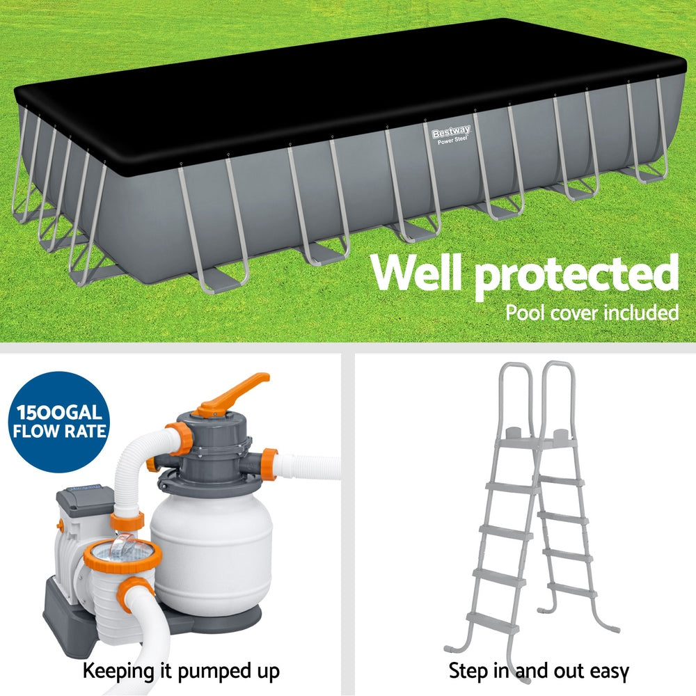 Swimming Pools: Bestway Swimming Pool 732x366x132cm Steel Frame Above Ground Pools Ladder 30045L