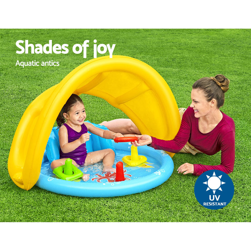 Swimming Pools: Bestway Kids Pool 115x89x76cm Inflatable Play Swimming Pools w/ Canopy 31L