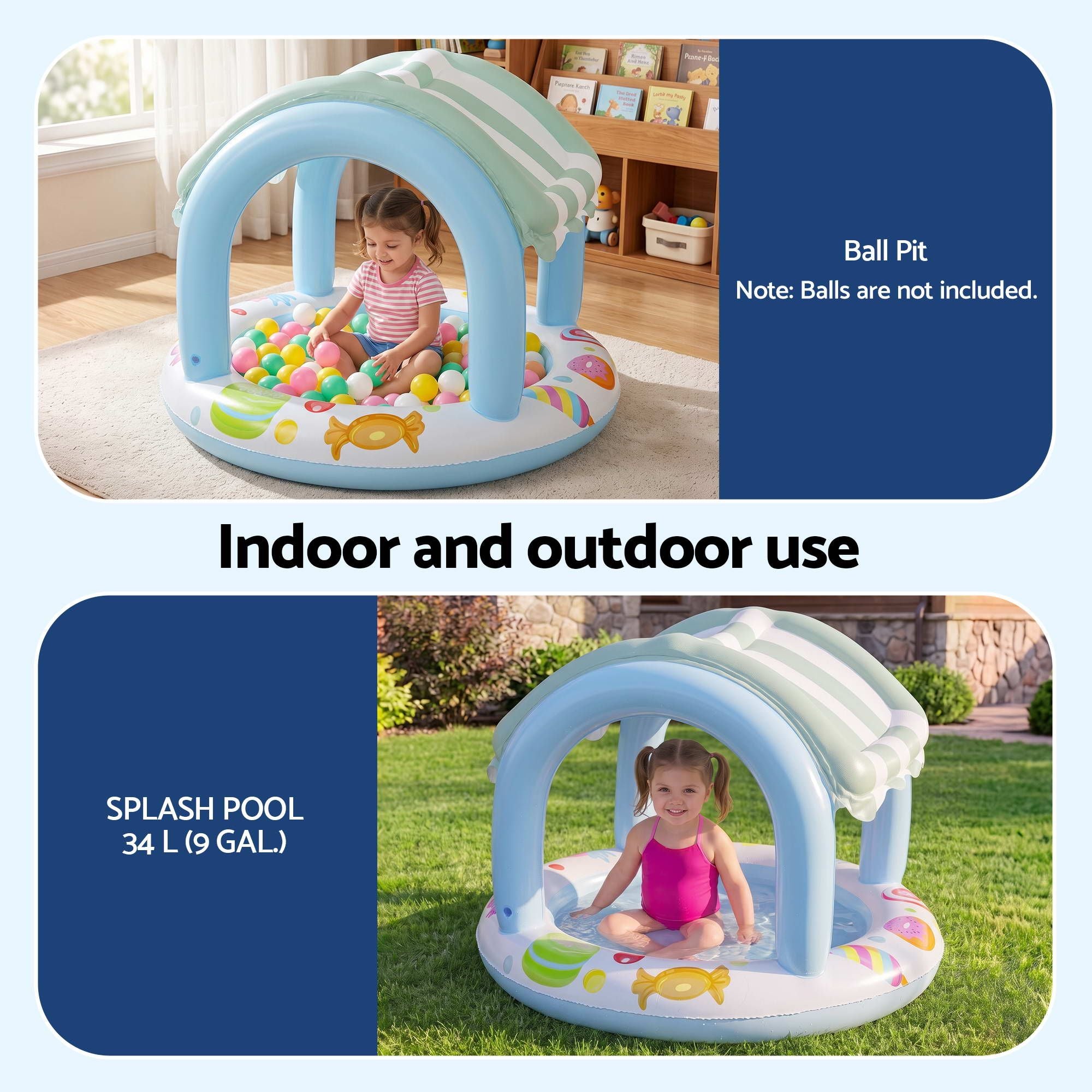 Bestway Inflatable Kids Pool with Sun Shade Candy Theme 104x84cm