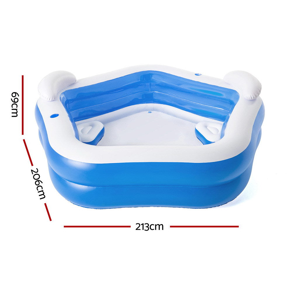 Pool Toys & Inflatables: Bestway Kids Inflatable Pool Above Ground Pools Seat Cushions Cup Holder 213x206cm