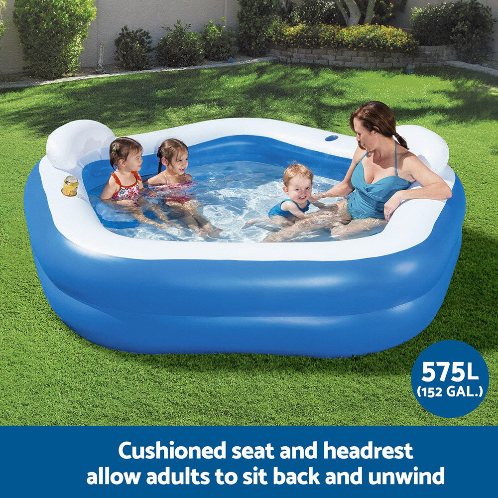 Pool Toys & Inflatables: Bestway Kids Inflatable Pool Above Ground Pools Seat Cushions Cup Holder 213x206cm