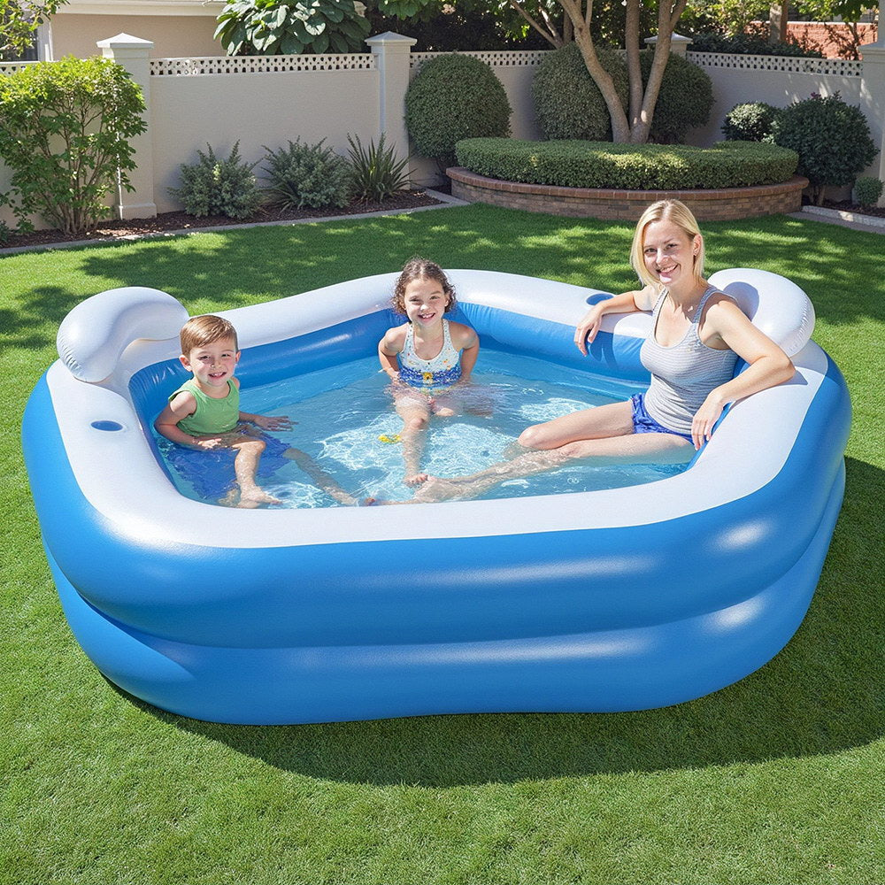 Pool Toys & Inflatables: Bestway Kids Inflatable Pool Above Ground Pools Seat Cushions Cup Holder 213x206cm