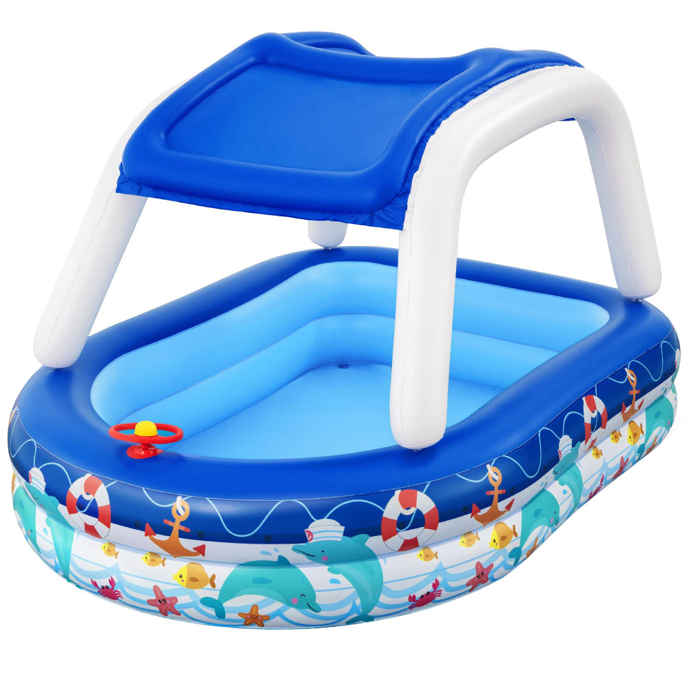 Swimming Pools: Bestway Kids Pool 213x155x132cm Inflatable Swimming w/ Canopy Play Pools 282L