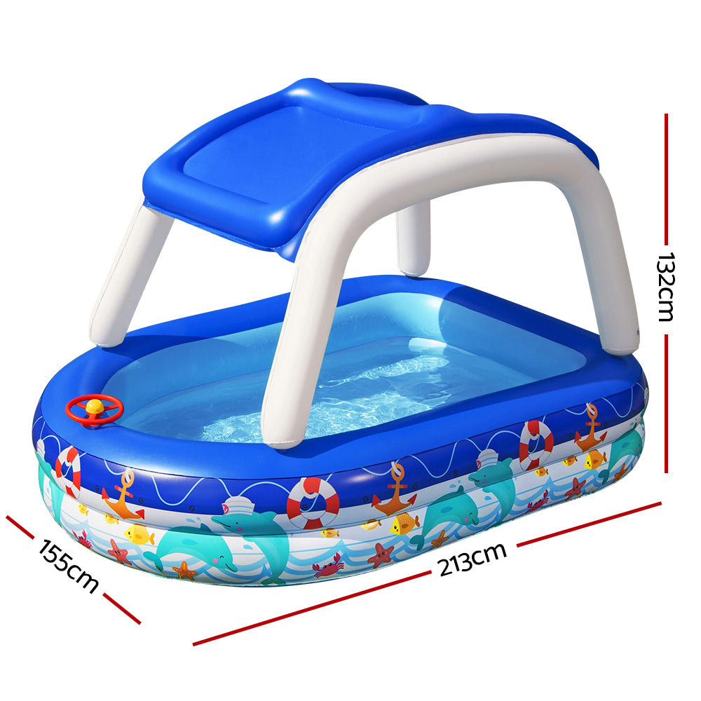 Swimming Pools: Bestway Kids Pool 213x155x132cm Inflatable Swimming w/ Canopy Play Pools 282L