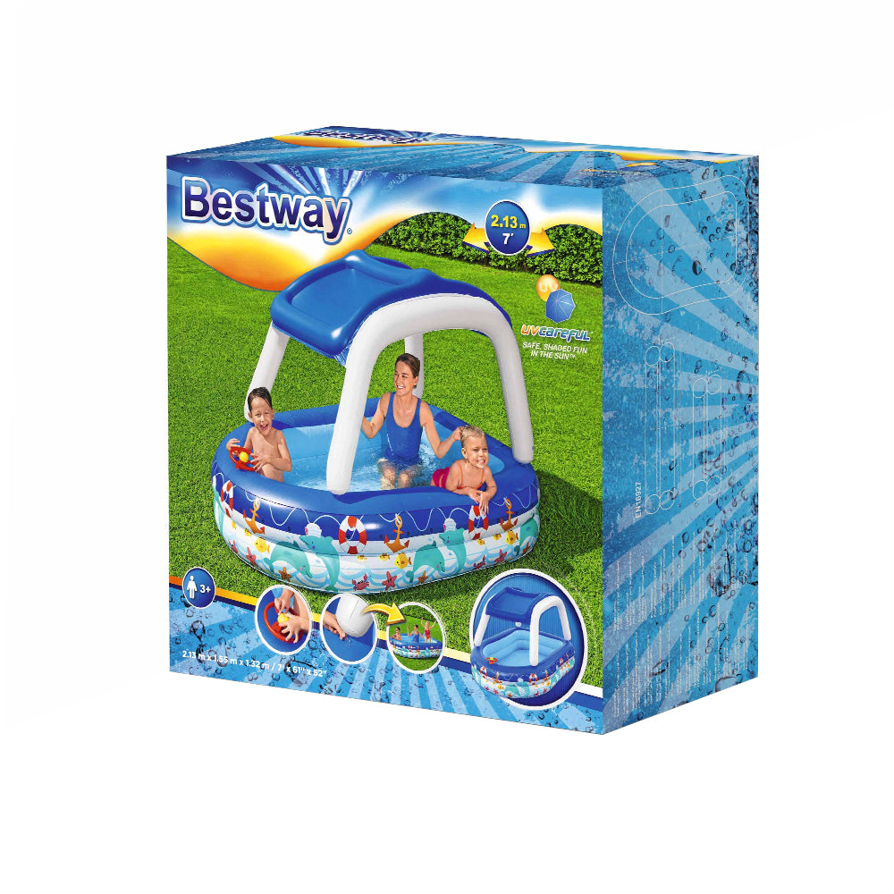 Swimming Pools: Bestway Kids Pool 213x155x132cm Inflatable Swimming w/ Canopy Play Pools 282L