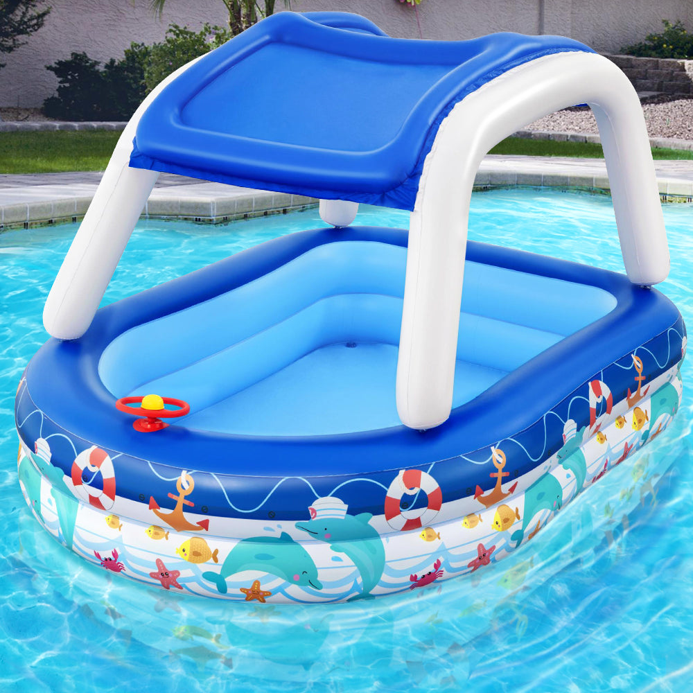Swimming Pools: Bestway Kids Pool 213x155x132cm Inflatable Swimming w/ Canopy Play Pools 282L