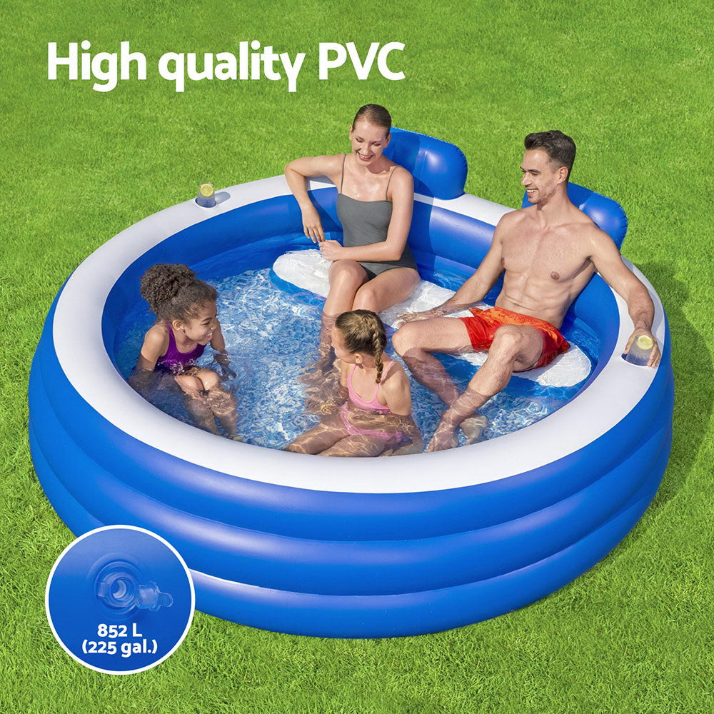 Swimming Pools: Bestway Kids Inflatable Pool Above Ground Pools Bench Seat Cup Holder 231x219cm