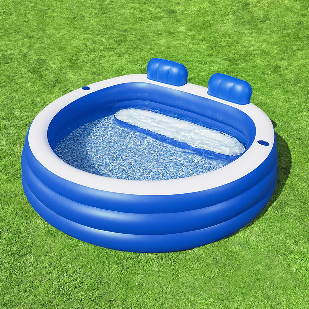 Swimming Pools: Bestway Kids Inflatable Pool Above Ground Pools Bench Seat Cup Holder 231x219cm