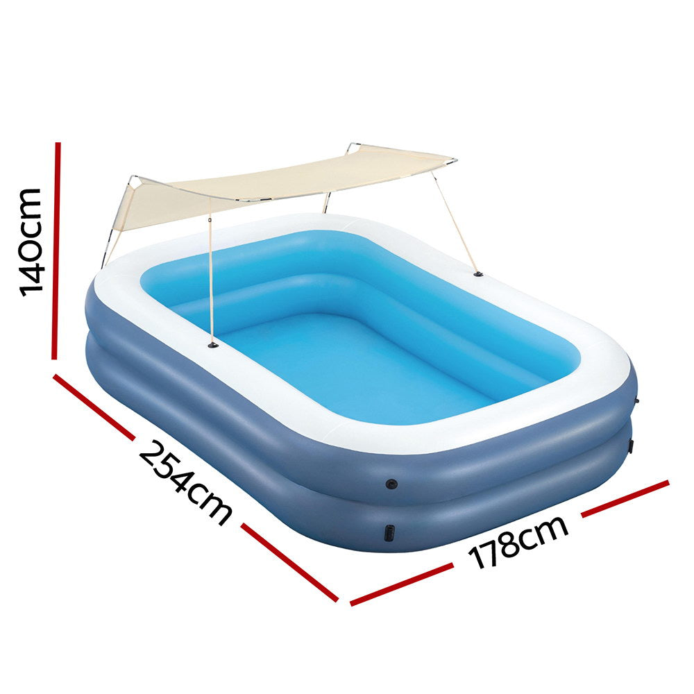 Swimming Pools: Bestway Kids Inflatable Pool Above Ground Splash Pool with Sunshade 254x178cm