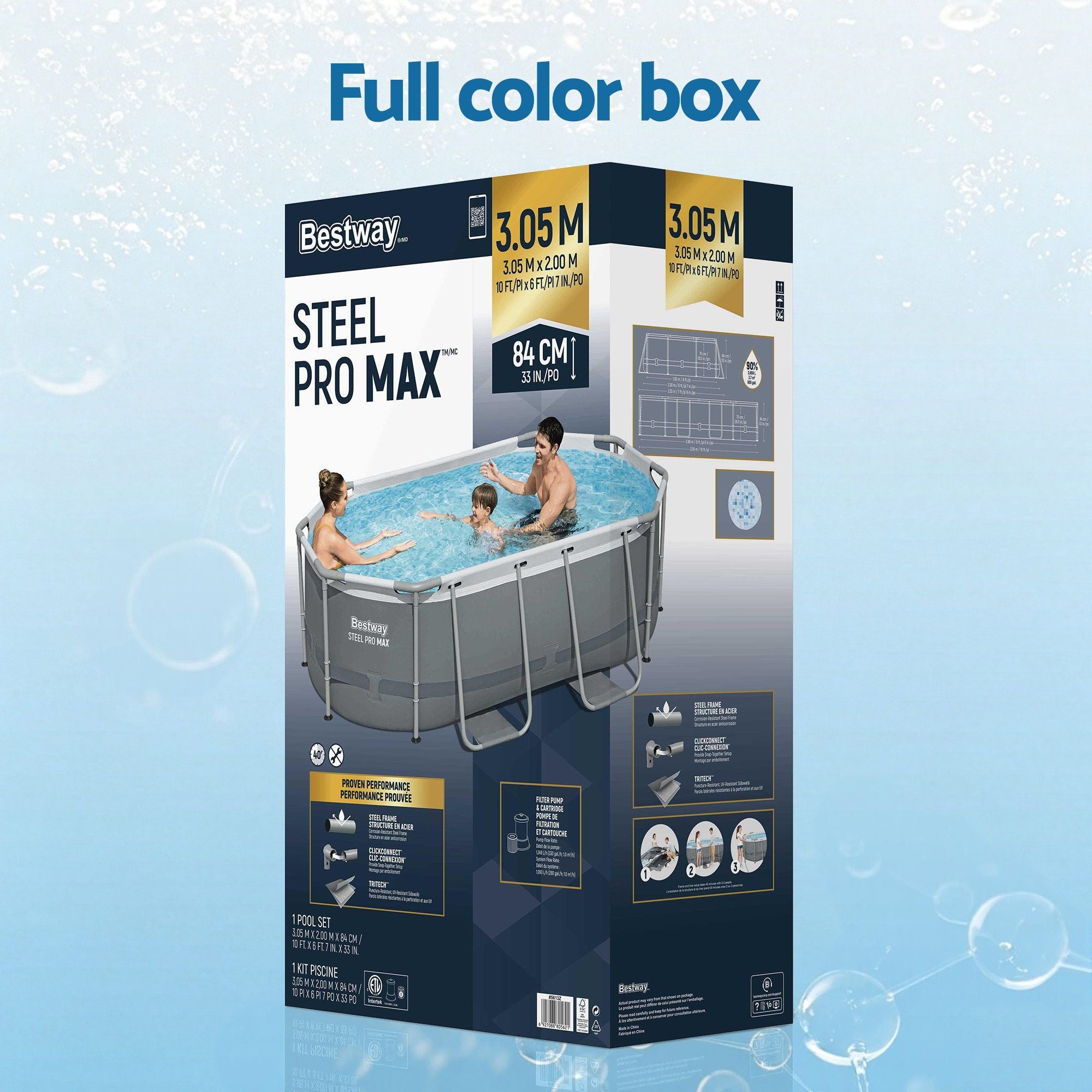 Bestway Swimming Pools 305cm x 200cm x 84cm Steel Above Ground Backyard Pool Set