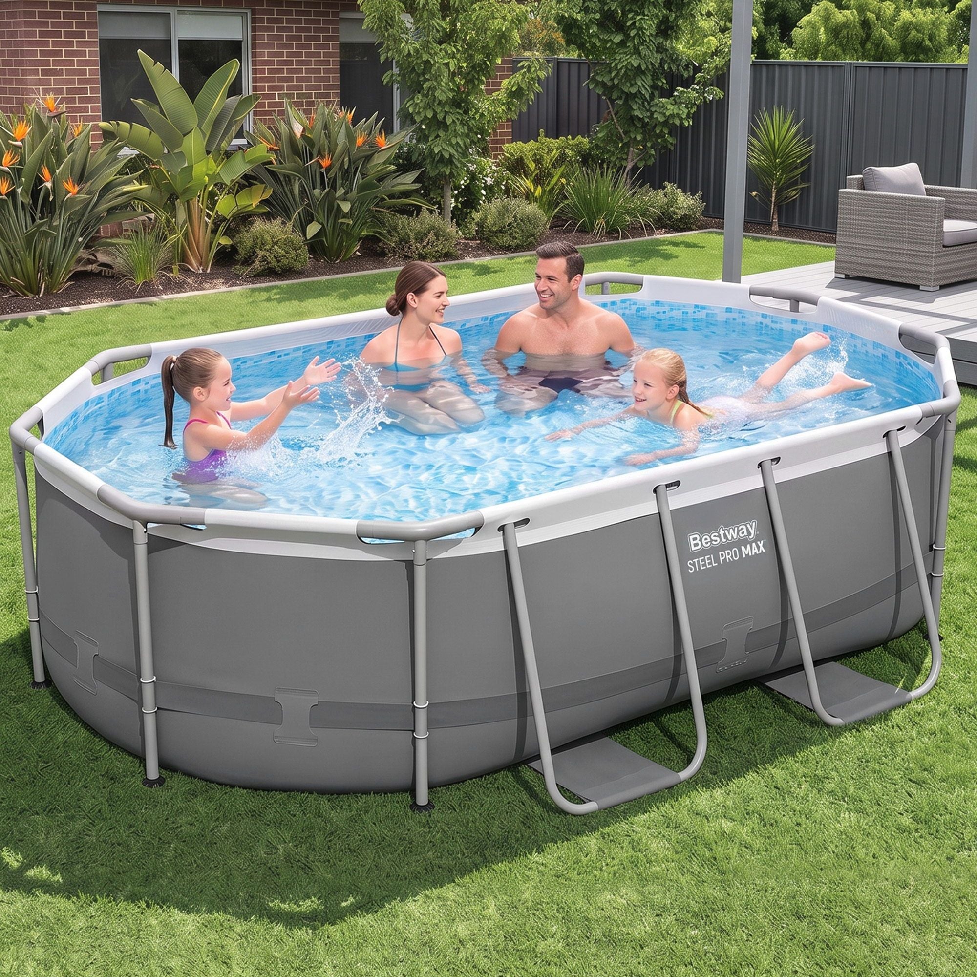 Bestway Swimming Pools 305cm x 200cm x 84cm Steel Above Ground Backyard Pool Set