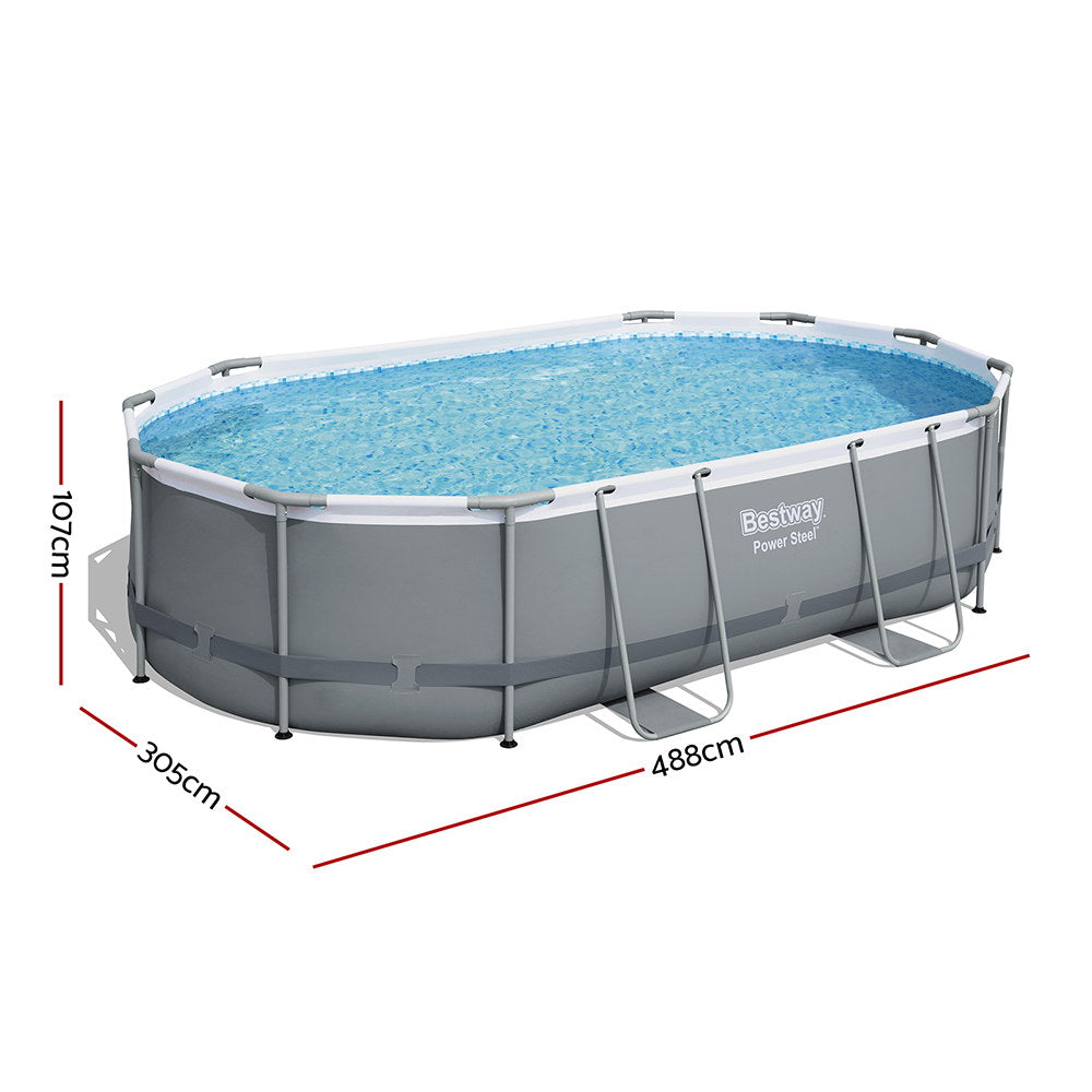 Swimming Pools: Bestway 488x305x107cm Swimming Pool Steel Frame Set w/ Pump Filter Ladder Cover