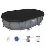 Swimming Pools: Bestway 488x305x107cm Swimming Pool Steel Frame Set w/ Pump Filter Ladder Cover