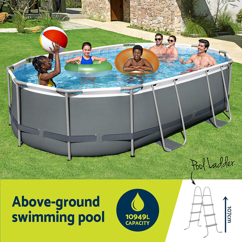 Swimming Pools: Bestway 488x305x107cm Swimming Pool Steel Frame Set w/ Pump Filter Ladder Cover