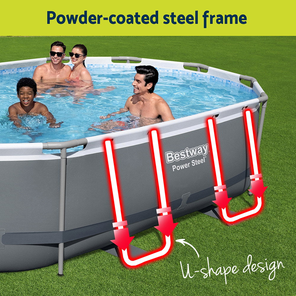 Swimming Pools: Bestway 488x305x107cm Swimming Pool Steel Frame Set w/ Pump Filter Ladder Cover