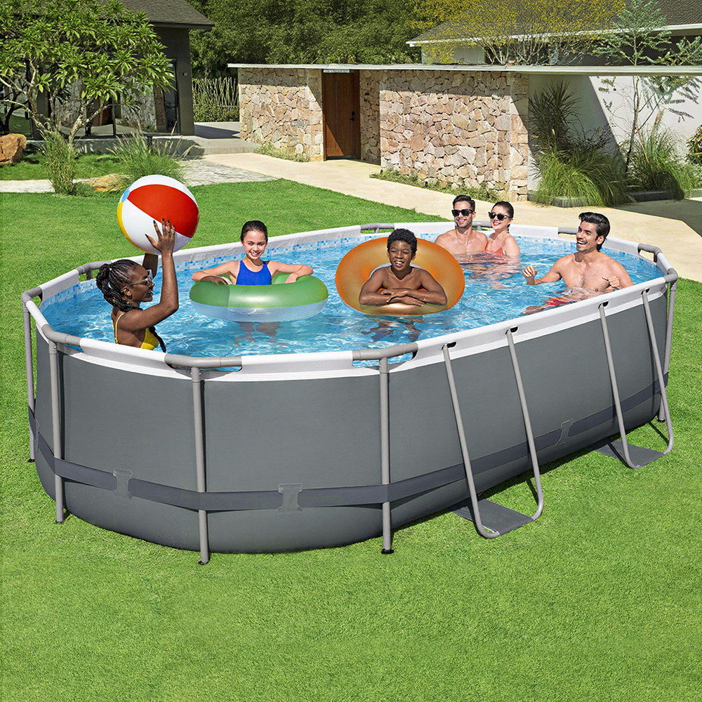 Swimming Pools: Bestway 488x305x107cm Swimming Pool Steel Frame Set w/ Pump Filter Ladder Cover