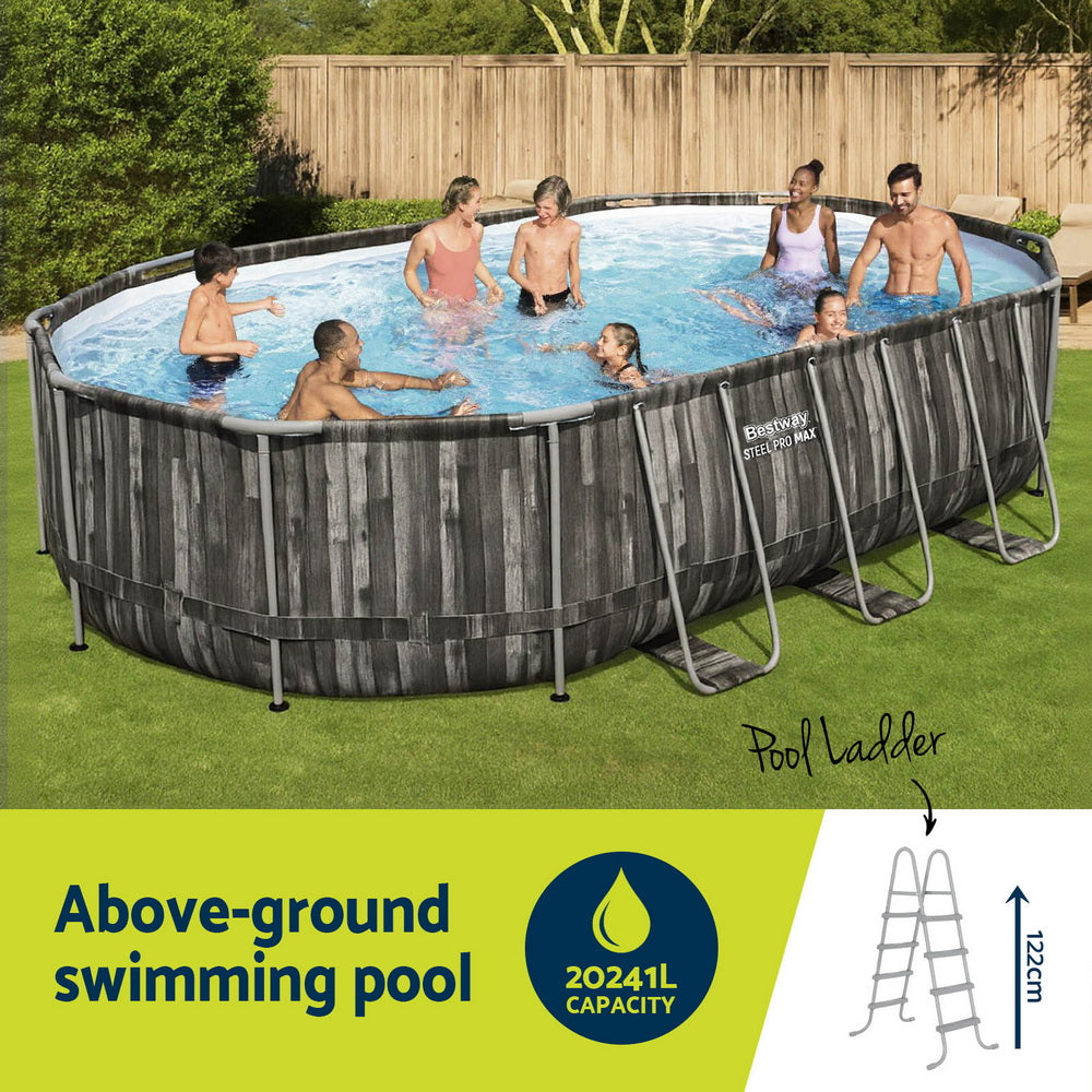 Swimming Pools: Bestway Swimming Pool Steel Frame Pool Set 6.1x3.66m w/ Filter Pump Ladder Cover