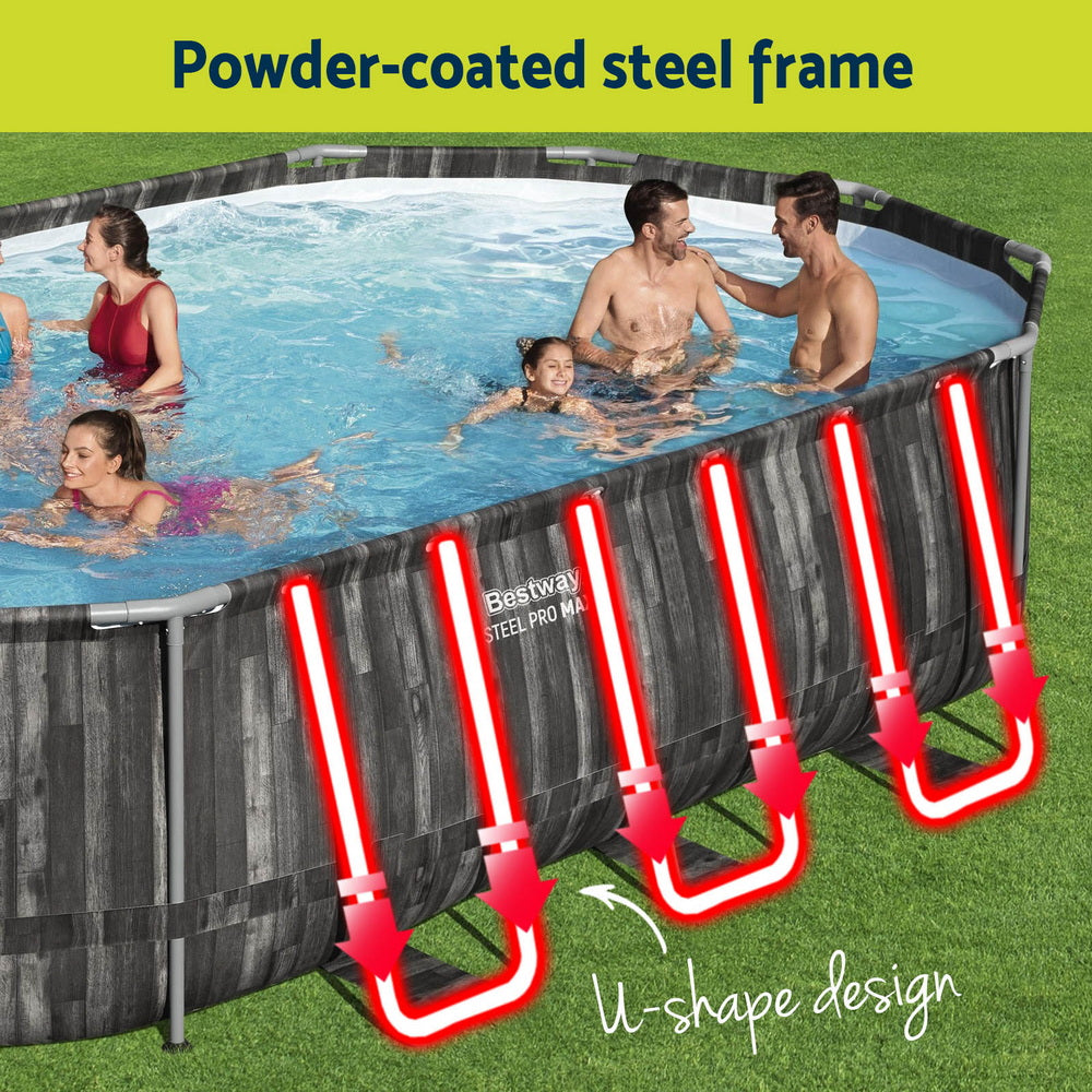 Swimming Pools: Bestway Swimming Pool Steel Frame Pool Set 6.1x3.66m w/ Filter Pump Ladder Cover