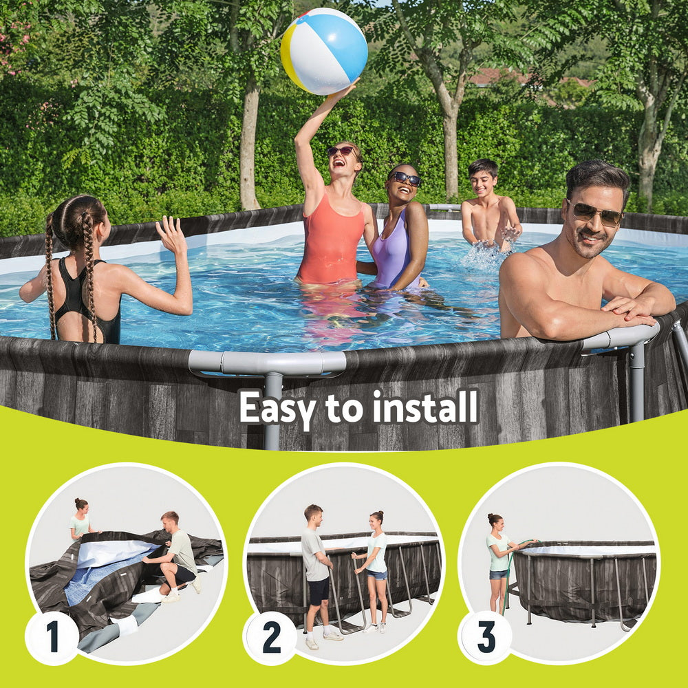Swimming Pools: Bestway Swimming Pool Steel Frame Pool Set 6.1x3.66m w/ Filter Pump Ladder Cover