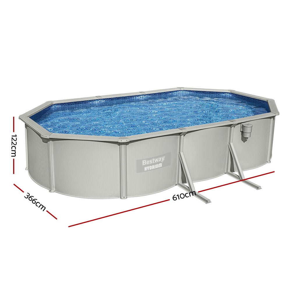 Swimming Pools: Bestway Swimming Pool 610 x 366cm Steel Frame Round Pool Set w/ Filter Ladder