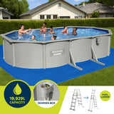 Swimming Pools: Bestway Swimming Pool 610 x 366cm Steel Frame Round Pool Set w/ Filter Ladder