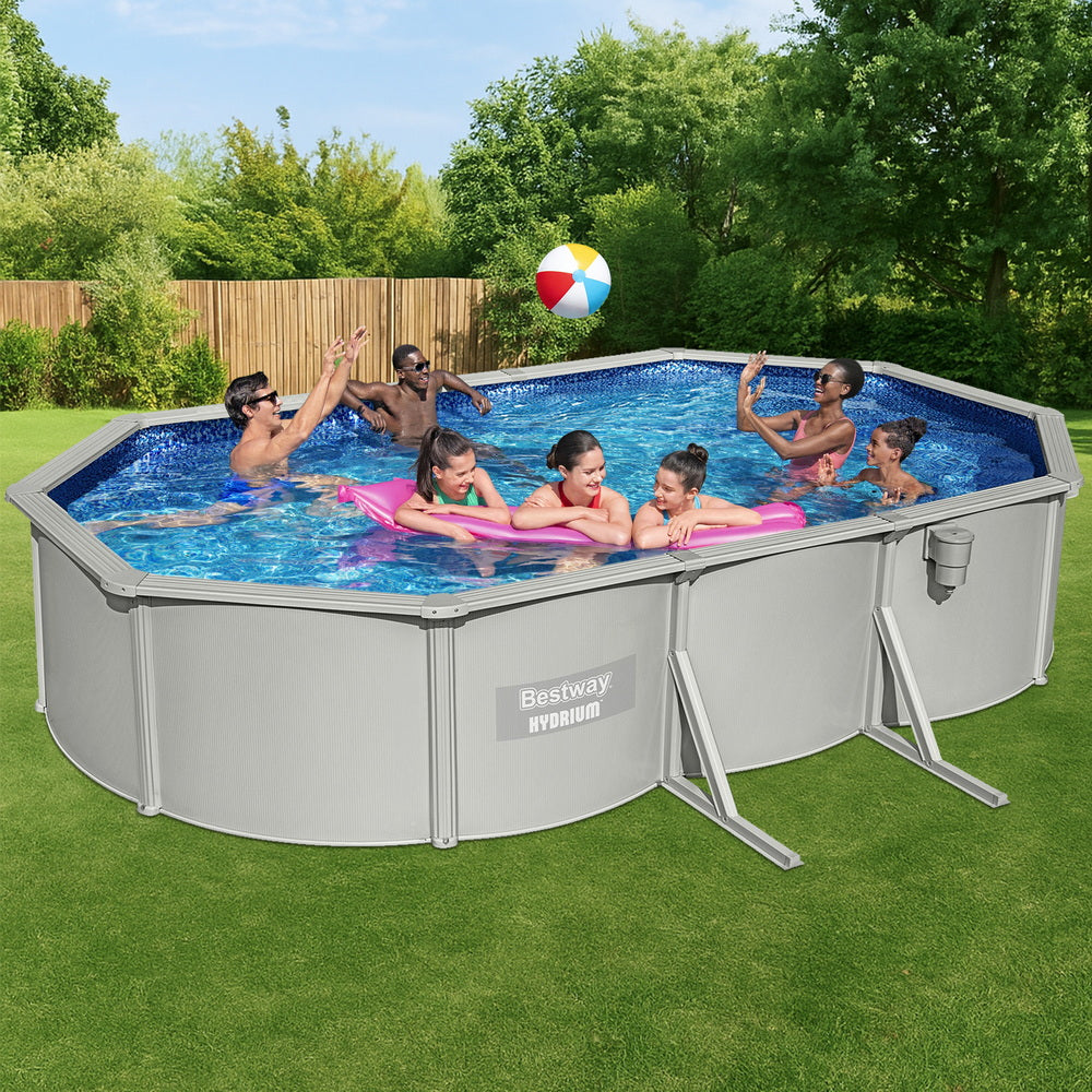 Swimming Pools: Bestway Swimming Pool 610 x 366cm Steel Frame Round Pool Set w/ Filter Ladder